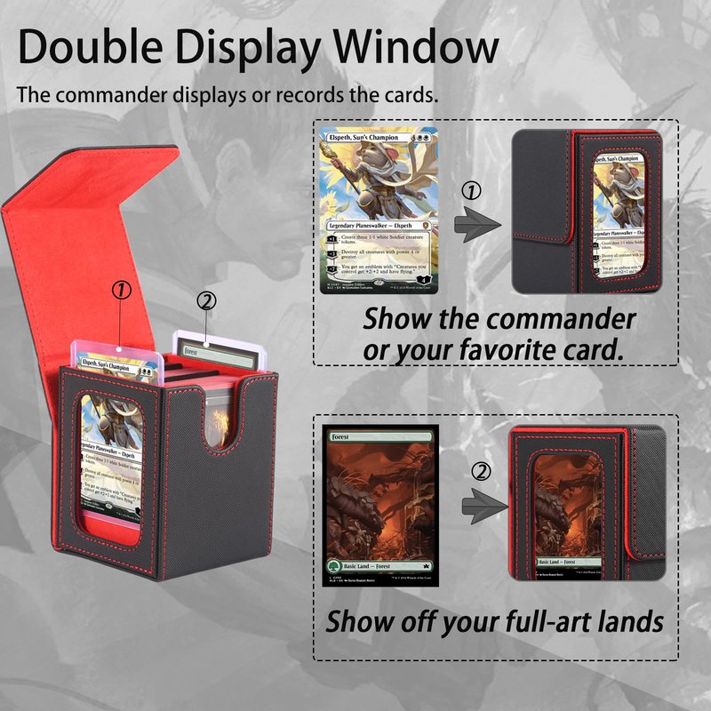 Commander Deck Box for MTG with double display windows,Card Storage Box Fits 120+ Single sleveed Cards,Magnetic Card Box with 2 Dividers&2 Toploaders for TCG Turquoise/Pink