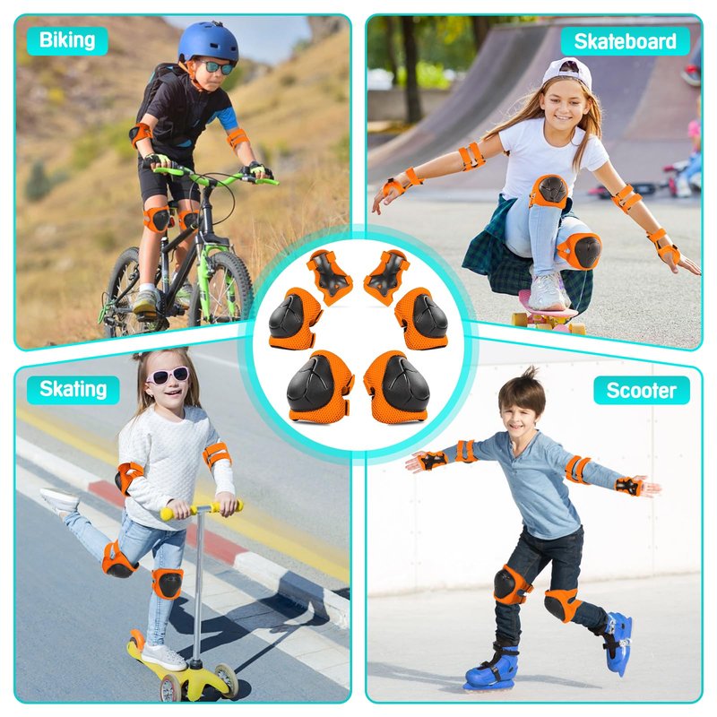 Wemfg Kids Protective Gear Set Knee Pads for Kids 3-14 Years Toddler Knee and Elbow Pads with Wrist Guards 3 in 1 for Skating Cycling Bike Rollerblading Scooter