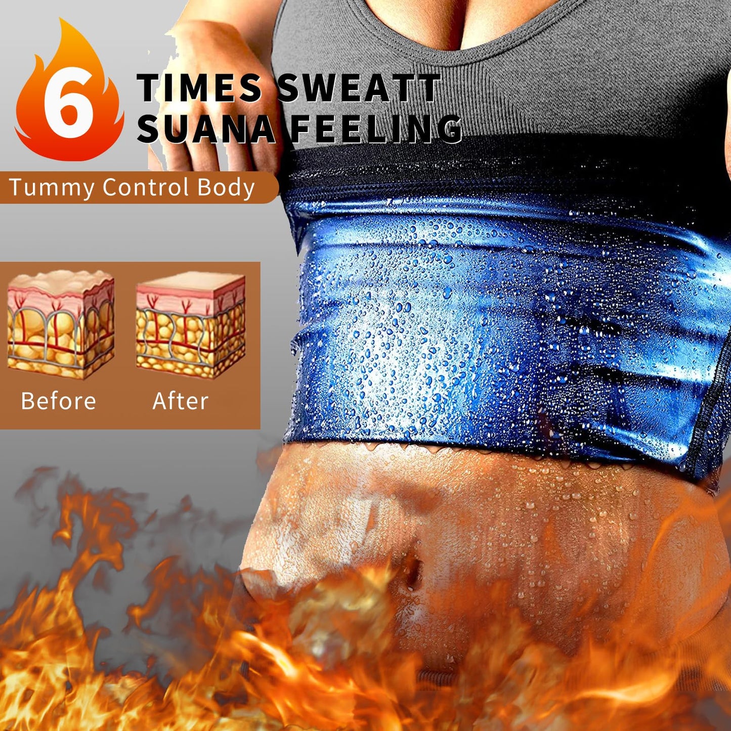 BODYSUNER Waist Trainer for Women Lower Belly Fat Sweat Band for Stomach Weight Loss Sauna Suit Workout Gym Deep Blue,L/XL