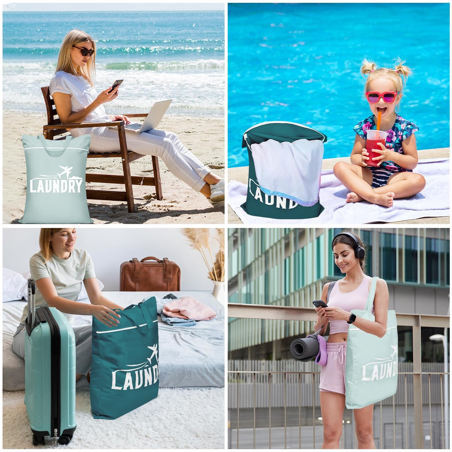 2 Pcs Large Travel Laundry Bag Washable Waterproof Wet Bag Dirty Clothes Bag Swimsuit Workout Bag for Gym Clothes Laundry Wet Clothes Swimming Pool Yoga College Dorm (Blue+Grey)