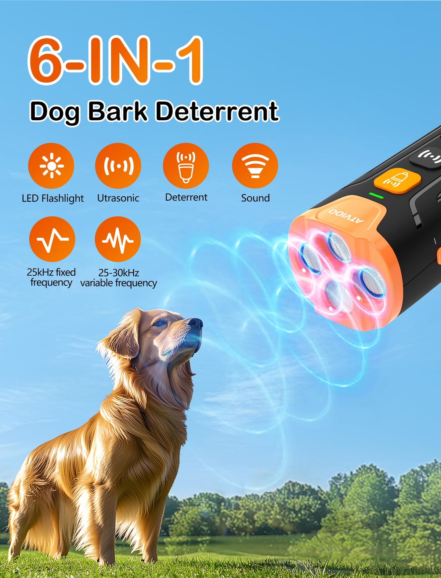 Dog Bark Deterrent Device - Ultrasonic Anti-Barking Devices with 3X Sonic Emitters, Fit for 6 Months to 8 Years & Rechargeable Bark Control - Safe for Dogs Training - Indoor & Outdoor (Black)