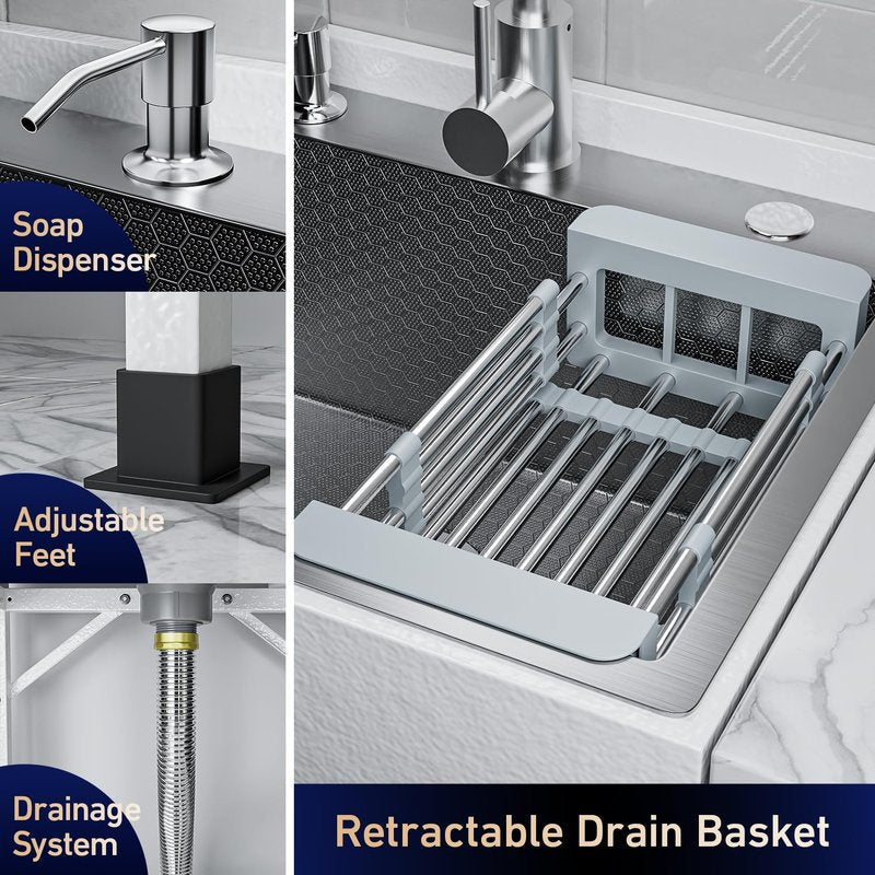 20" Freestanding Utility Sink, Stainless Steel Single Bowl with Deep Basin, Heavy Duty Sinks with Storage Shelves & Hot/Cold Water Pipes for Laundry, Kitchen, Farmhouse, Garage