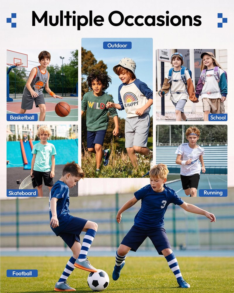 BALENNZ 5 Pack Boys Athletic Shorts Kids Youth Quick Dry Active Performance Basketball Shorts with Pockets Elastic Waistband Medium