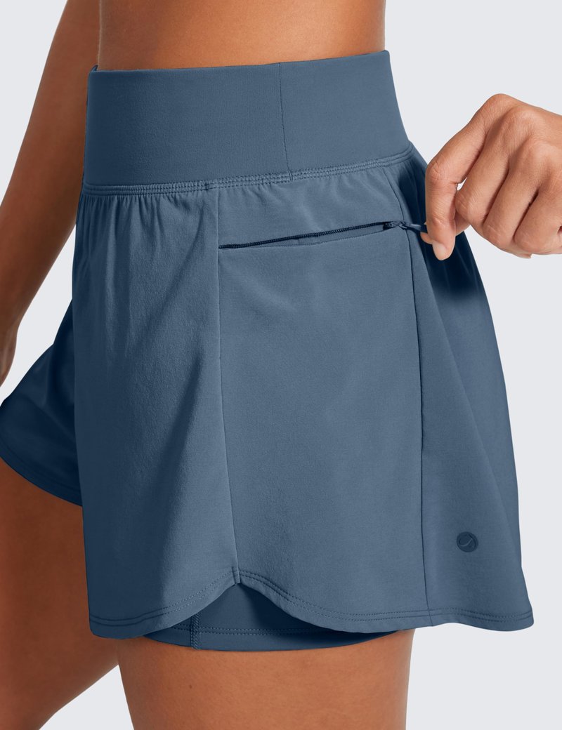 CRZ YOGA 2 in 1 Double Layer Running Shorts for Women 3" - High Waisted for Athletic Tennis Workout with Zip Pockets Stelindigo Medium