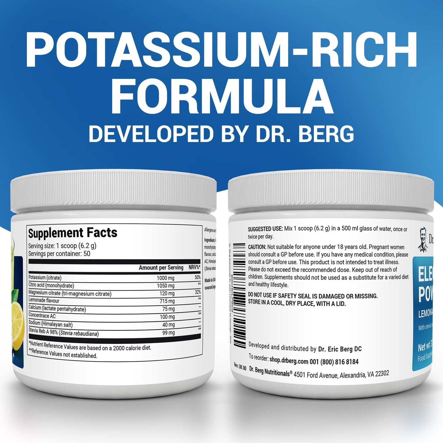 Dr. Berg Zero Sugar Hydration Keto Electrolyte Powder - Enhanced w/ 1000 mg of Potassium & Real Pink Himalayan Salt (NOT Table Salt) - Lemonade Flavor Hydration Drink Supplement - 50 Servings