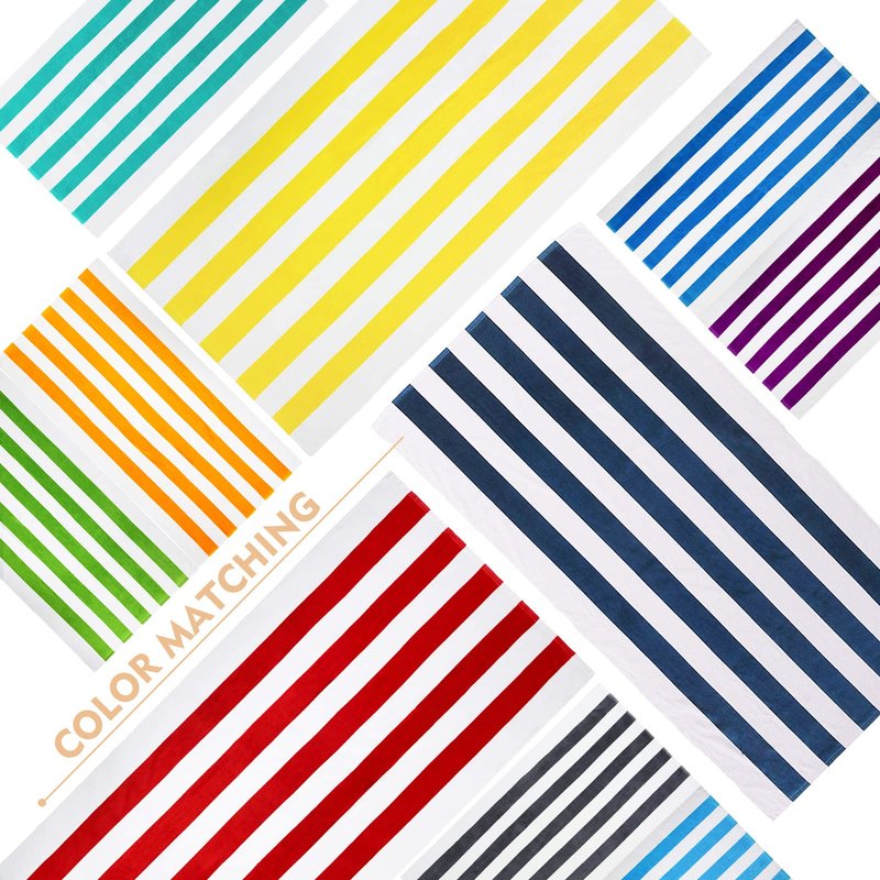 Exclusivo Mezcla 2 Pack Cotton Oversized 35x70 Inches Cabana Stripe Beach Towels, Super Absorbent Soft Plush Pool Bath Towel (Ocean Blue)