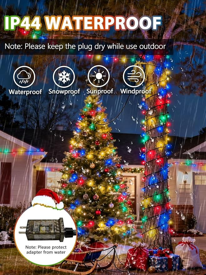 Voice Controlled Christmas Lights, 99 FT 300 LED String Lights, Indoor Outdoor with Remote, 12 Modes 3 Timers, Dimmable Waterproof Twinkle Lights for Xmas Tree Party Decorations, Multicolor