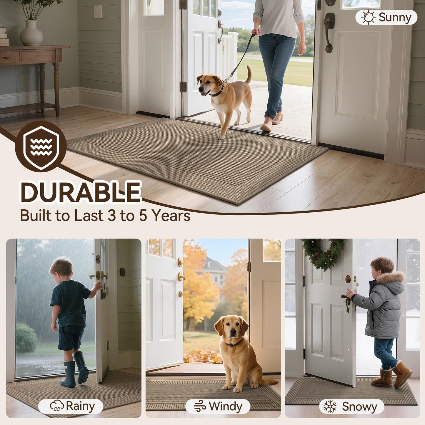 QiCaiJia Door Mat 17"x30", Thin Dirt Trapper Entryway Door Mats Non Slip Washable Doormat, Low-Profile Welcome Mat for Inside Front Backdoor and Entrance