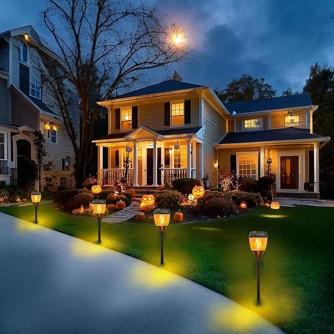 Swingers Solar Lights Outdoor,Solar Torch Lights with Flickering Flame,Waterproof Outdoor Garden Light for Halloween,Garden, Landscape, Path, Yard, Patio (8, Black)