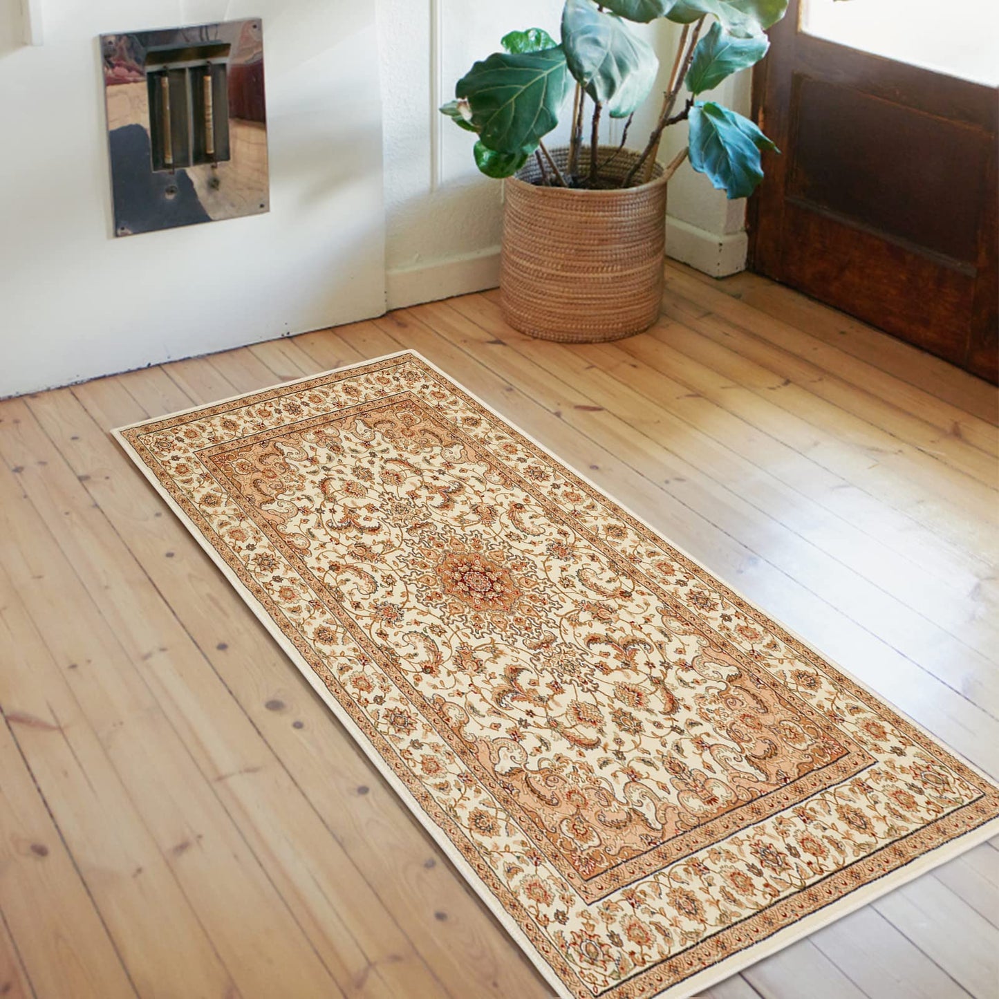 COMSLE Boho Area Rug, 2' x 4' Machine Washable Rugs for Entryway Faux Wool Small Rugs Distressed Throw Rug Non-Slip Floor Carpet for Indoor Bedroom Kitchen Living Room Cream/Beige-2