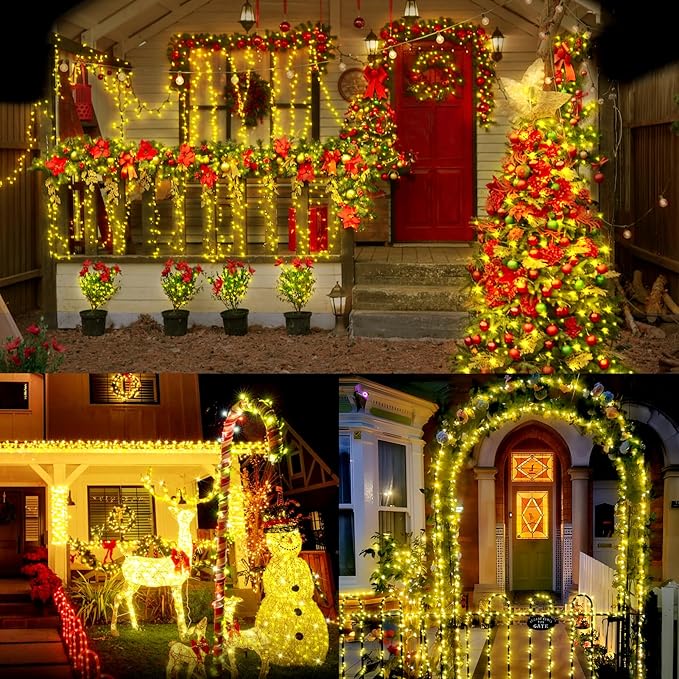 XURISEN 551FT 1400 LED Christmas Lights Outdoor Green Wire String Lights 8 Modes with Timer Memory Waterproof Fairy Light Plug in for Xmas Tree Wedding Yard Party Holiday Decorations(Warm White)