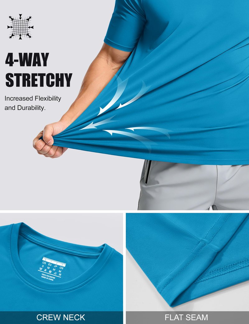 Mens Sun Shirts Quick Dry T-Shirt Short Sleeve Running Shirt Sun Protection UPF 50 Performance Shirts Blue Green