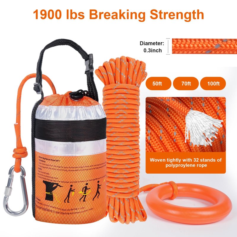 HOKINETY Water Rescue Throw Bag - 3/10 Inch Rope 70FT Up to 1900lbs Tensile Strength Throwable Flotation Device - Emergency Safety Equipment for Kayak Raft Boat