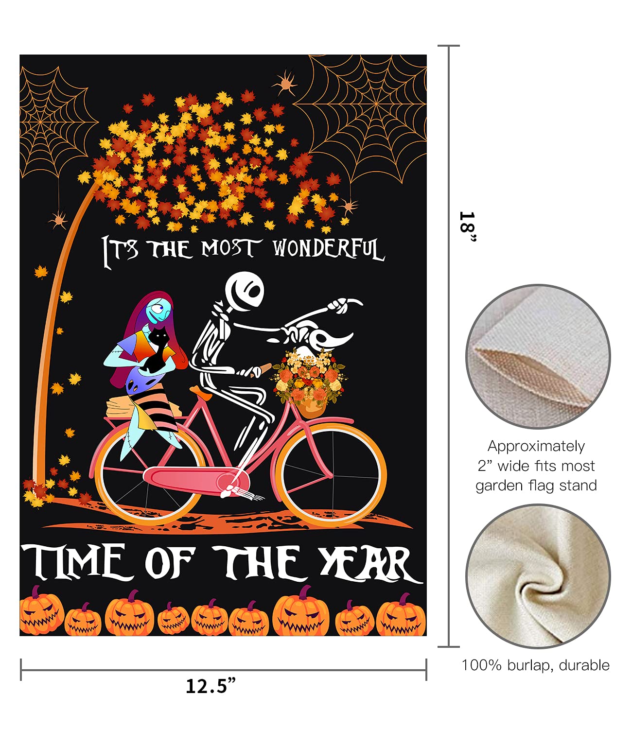 LURLEEZ Halloween Garden Flag,12x18 Inch Double-sided Horror Pumpkin Ghost Cycling Pattern House Flag for Outdoor Yard Home Decoration
