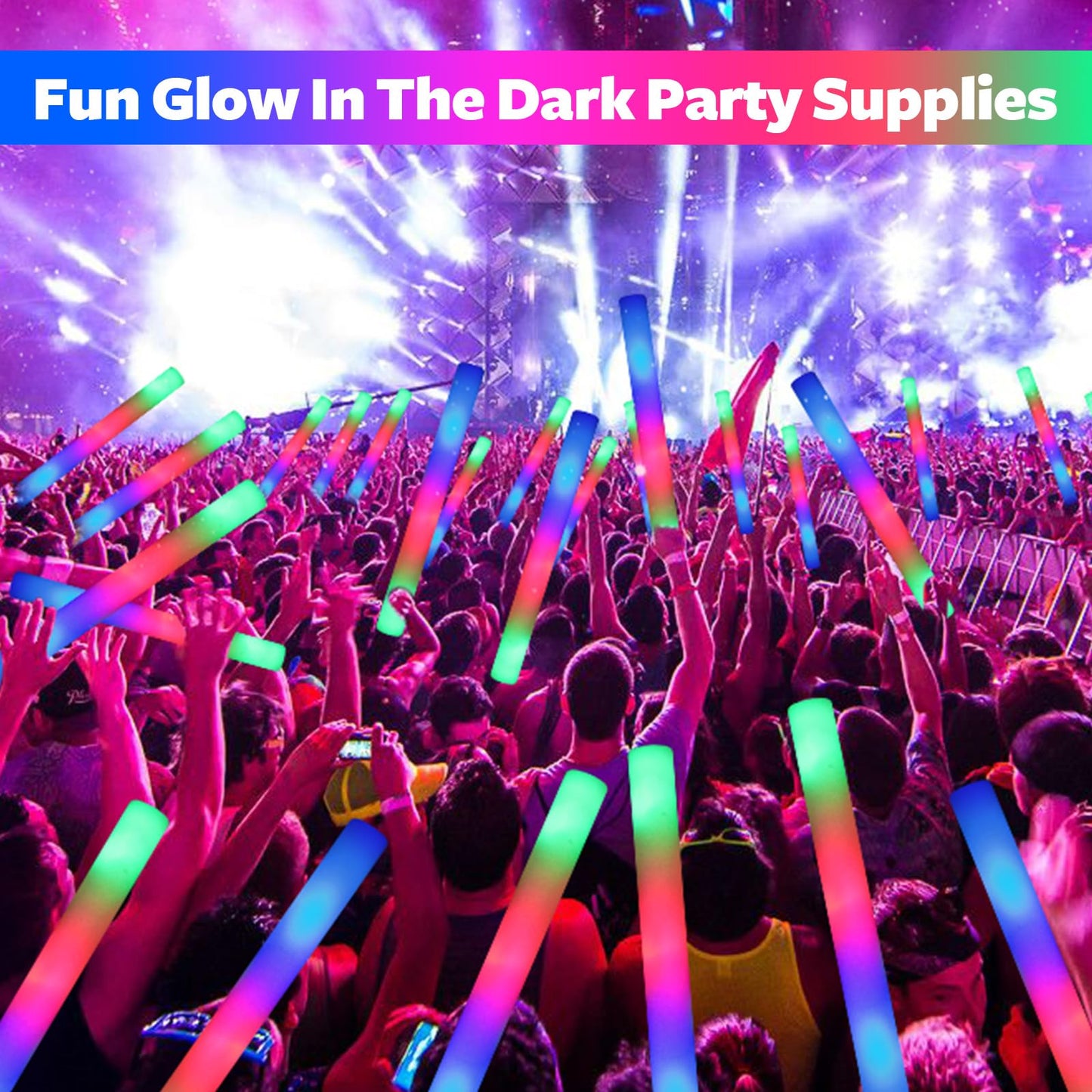 wellent 68 PCS LED Foam Glow Sticks Bulk, Glow in the Dark Party Supplies with 3 Modes Colorful Flashing, Neon Party Favors for Birthday, Wedding, Carnival, Concert, Halloween Glow Sticks