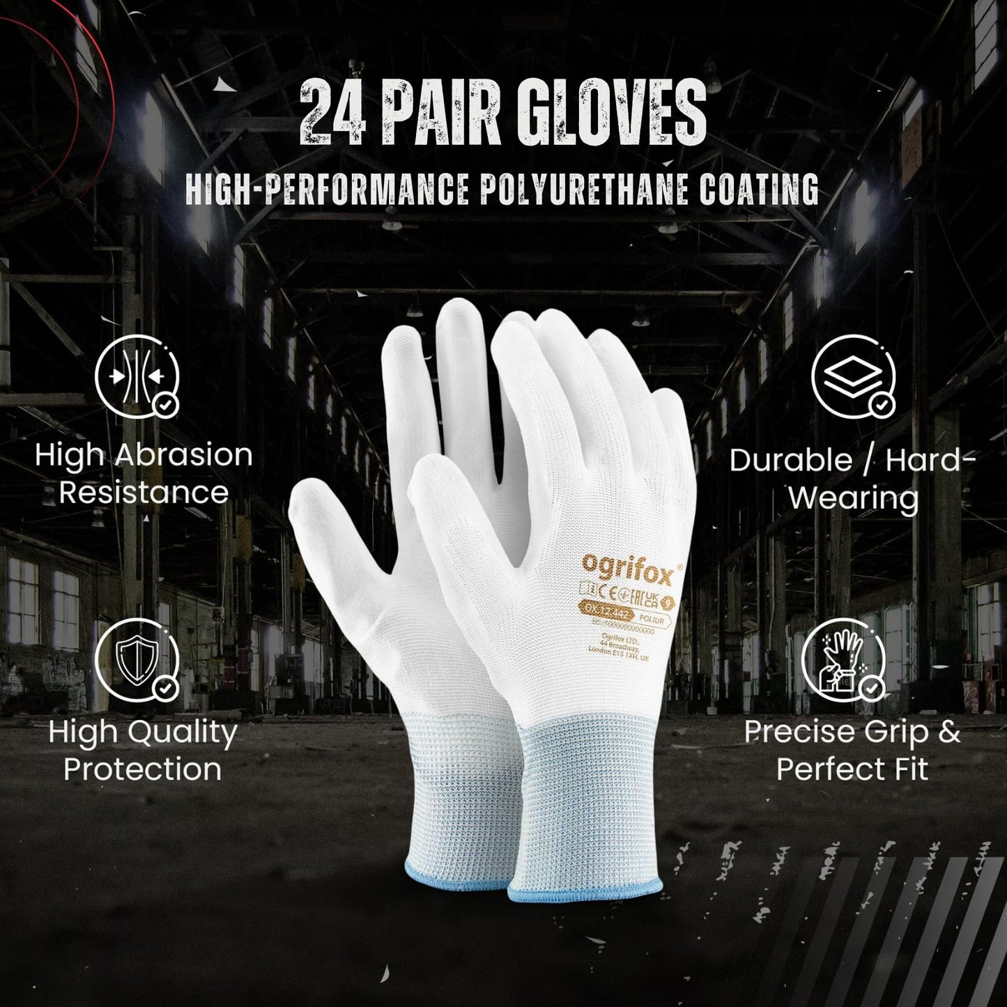 24 pairs PU coated work gloves Gardening Mechanic and FUZZIO clip glove holder (L - 9, Black)