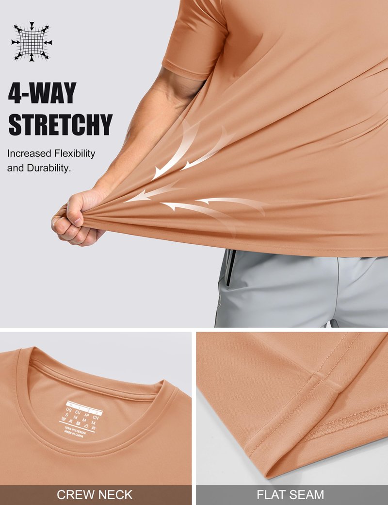 Mens Short Sleeve T Shirts Dry Fit Shirts Summer T Shirts UV Protection UPF 50 Shirts Athletic Active T-Shirt Apricot XL