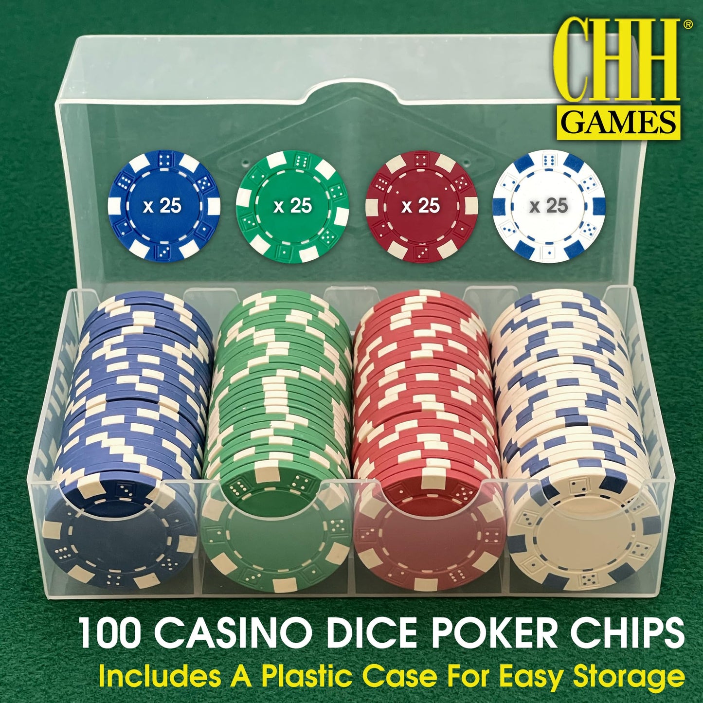 CHH Poker Casino Dice Style Chips Set (100 Piece), 11.5 gm