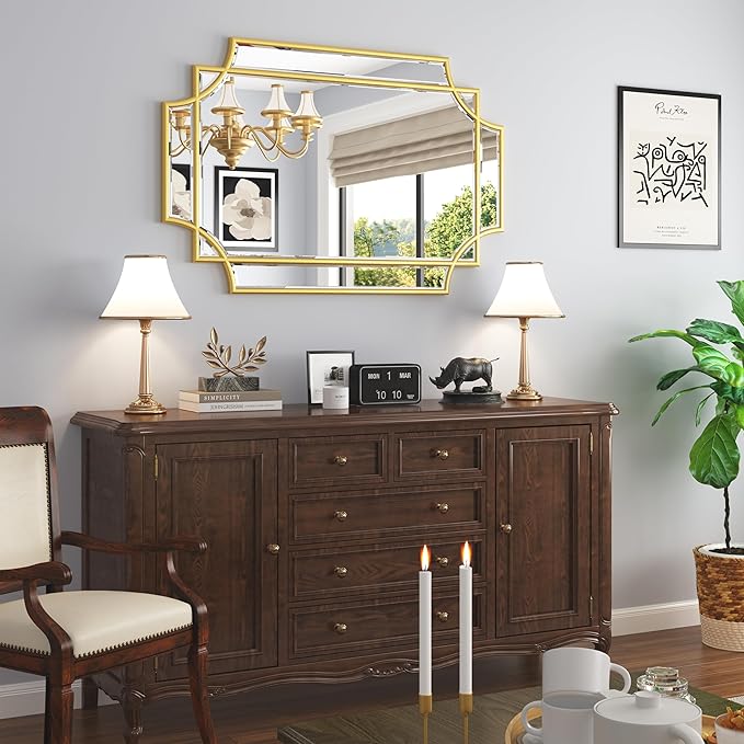 Bathroom Mirror for Wall Gold Farmhouse Wall Vanity Mirror for Over Sink Wood Framed Beveled Mirrors Deco(24 * 36IN/Gold)