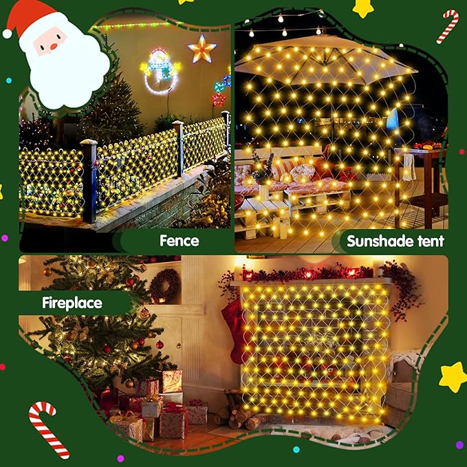 Hezbjiti Battery Operated Christmas Lights Outdoor 100 LED 5FT x 3.3FT Waterproof Timed Memory Net Mesh Lights for Xmas Trees Bushes Garden Yard Lawn Patio Christmas Decor (1 Pack Warm White)