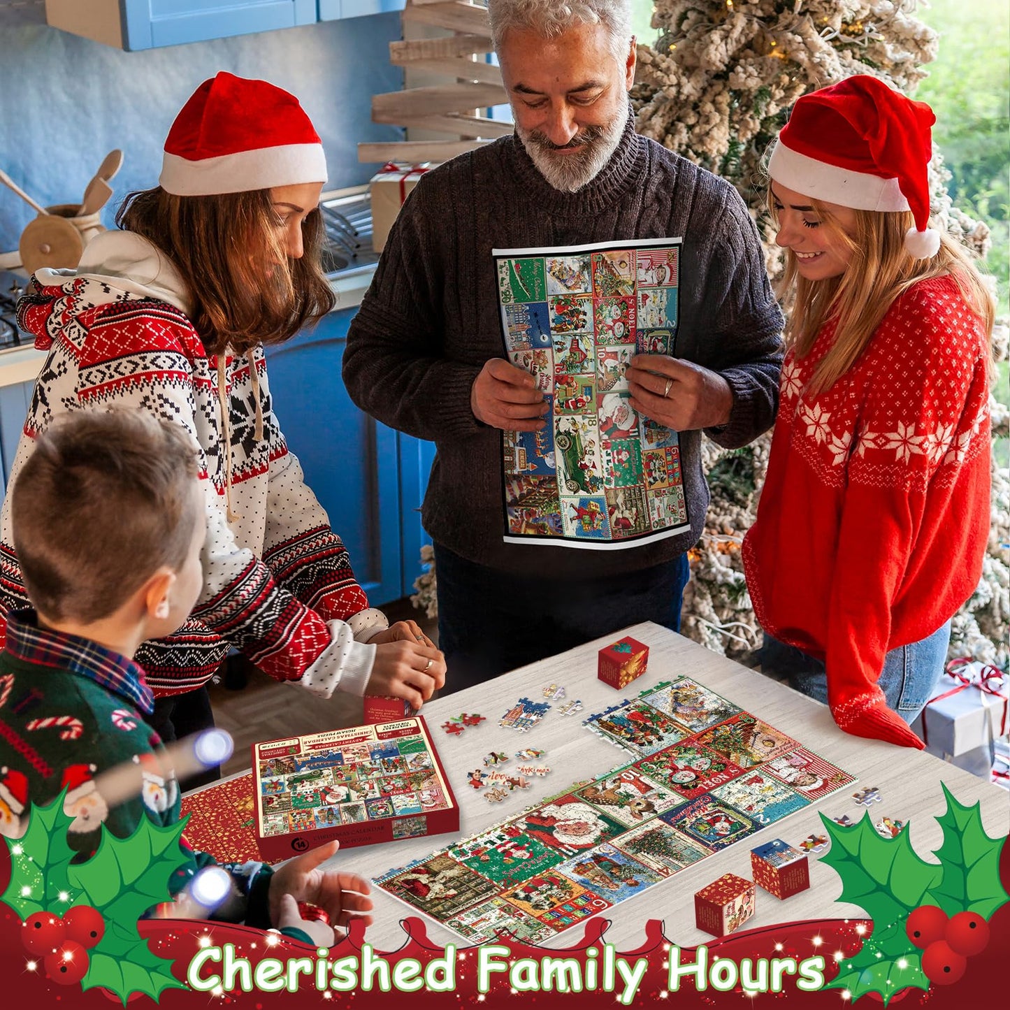 Christmas Advent Calendar Puzzle 1000 Piece for Adult, Christmas Countdown Calendar Jigsaw Puzzle, Holiday Santa Puzzle for Adult 1000 Piece