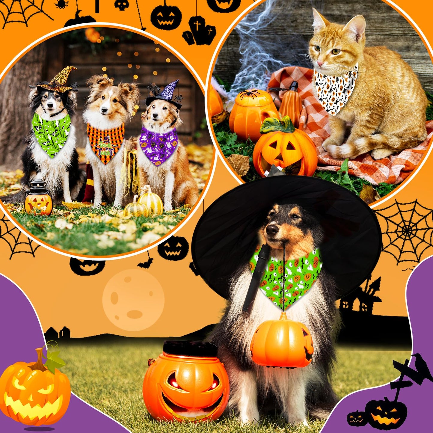 30 Pcs Halloween Dog Bandanas Bulk Adjustable Dog Scarves Bibs Pumpkin Bat Ghost Puppy Bandanas Pet Neckerchief Washable Holiday Halloween Bandanas for Small Medium Large Dog Pet Grooming Accessories