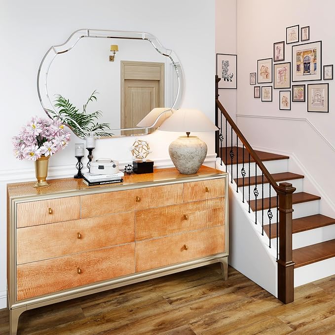 Large Oval Decorative Mirrors, 47" x 32" Living Rroom Mirror with Mirrored Frame, Accent Beveled Mirror for Dining Room Bathroom Bedroom Entryway, Vanity Mirror Hang Horizontally or Vertically