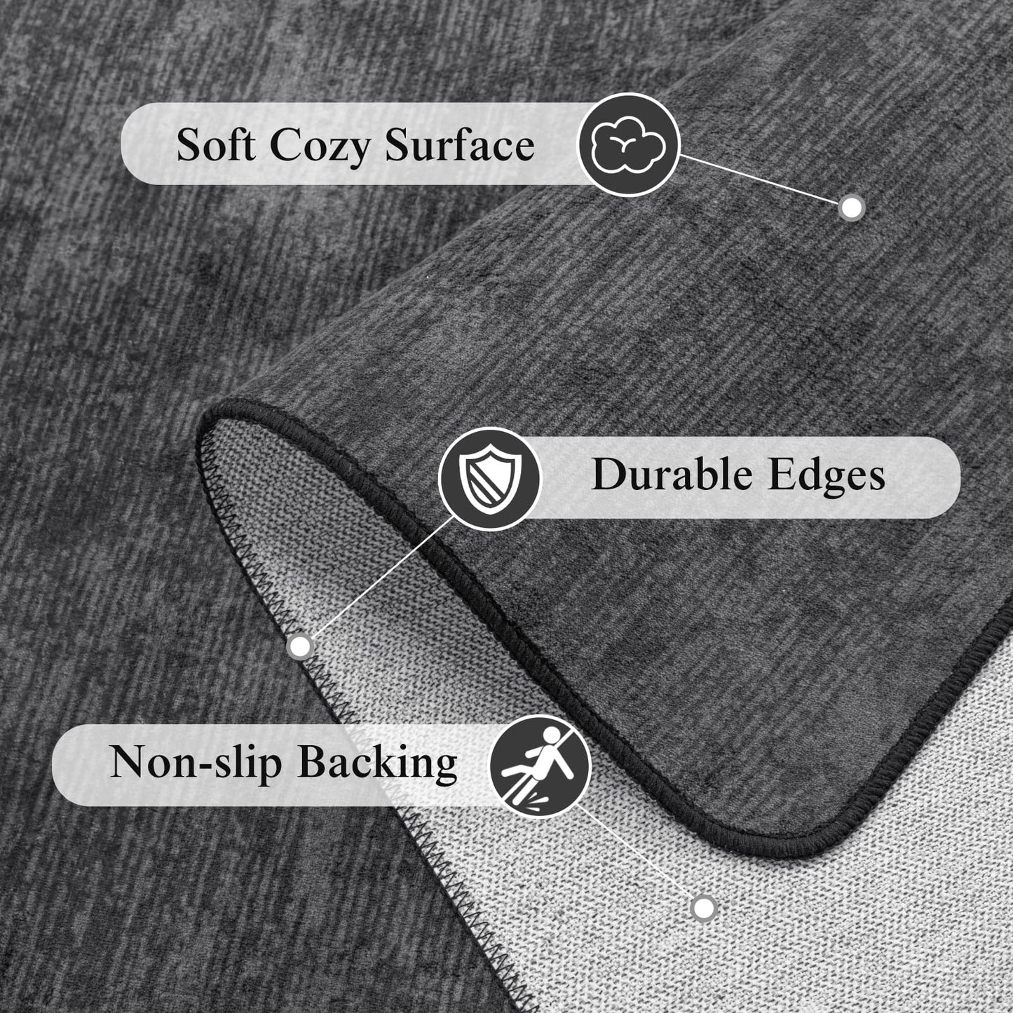LIANLAM Washable Rug 8x10 Area Rugs for Living Room - Stain Resistant Non-Slip Backing Boho Rug for Bedroom,Durable & Ultra-Thin Vintage Large Area Rug(8x10,Black)