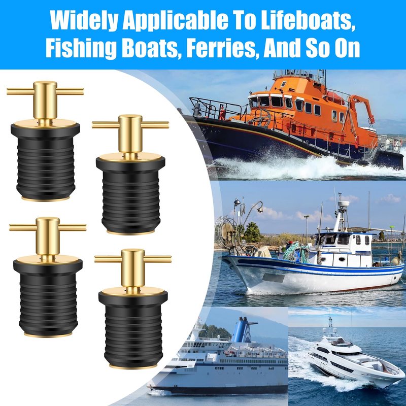 Linkstyle 4 PCS Brass T-Handle Drain Plug, Marine Boat Drain Plugs for 1 Inch Diameter Drains Locks, Twist-Turn and Seal Design Rubber Plugs T-Handle Drain Plug for Yachts Kayaks