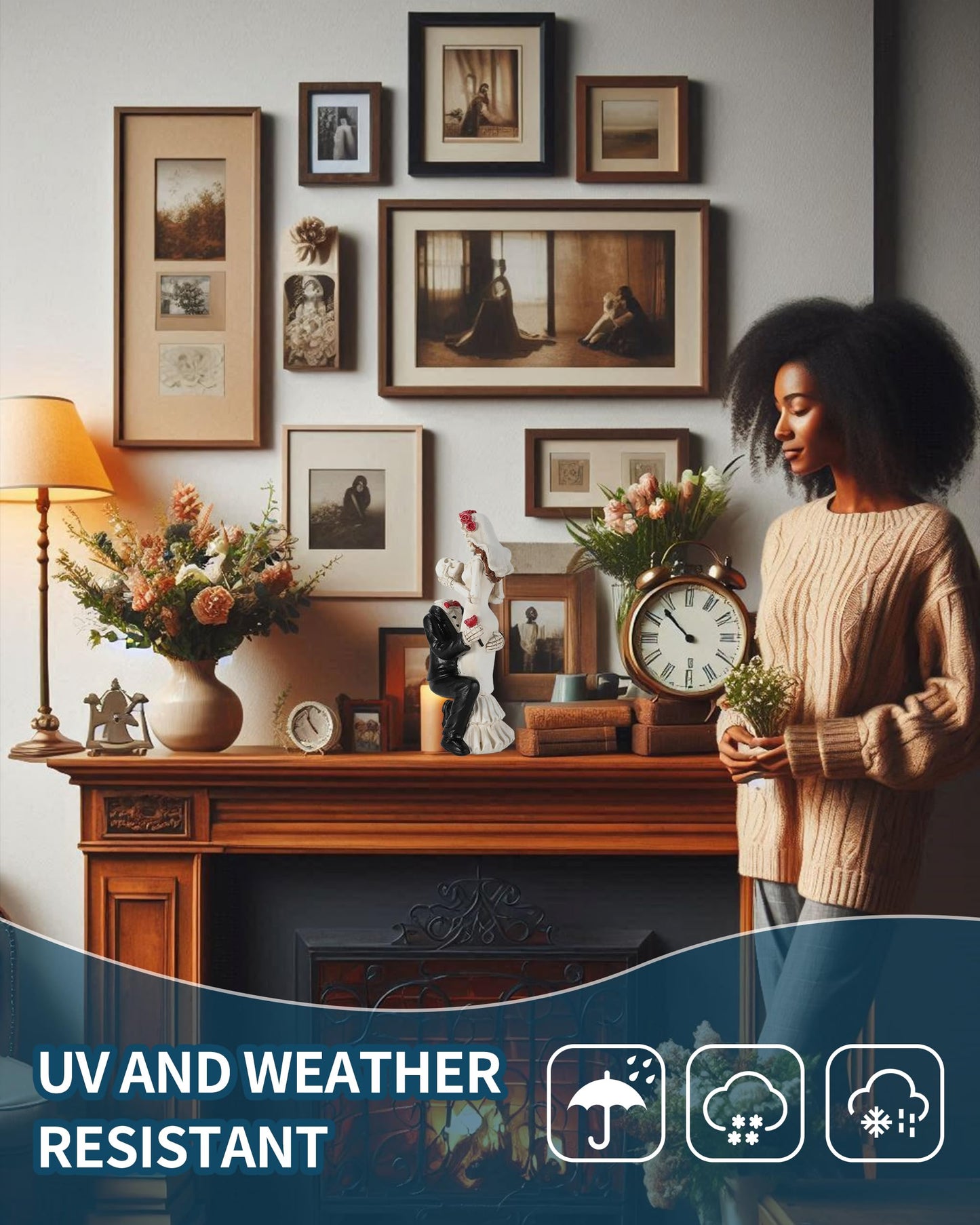 GoGnome Skeleton Bride and Groom 6.4'' - Dia De Los Muertos Figurines Day of The Dead Decorations Till Death Do US Part Decor - Halloween Gothic Wedding Cake Topper Decor (Skeleton Couple)