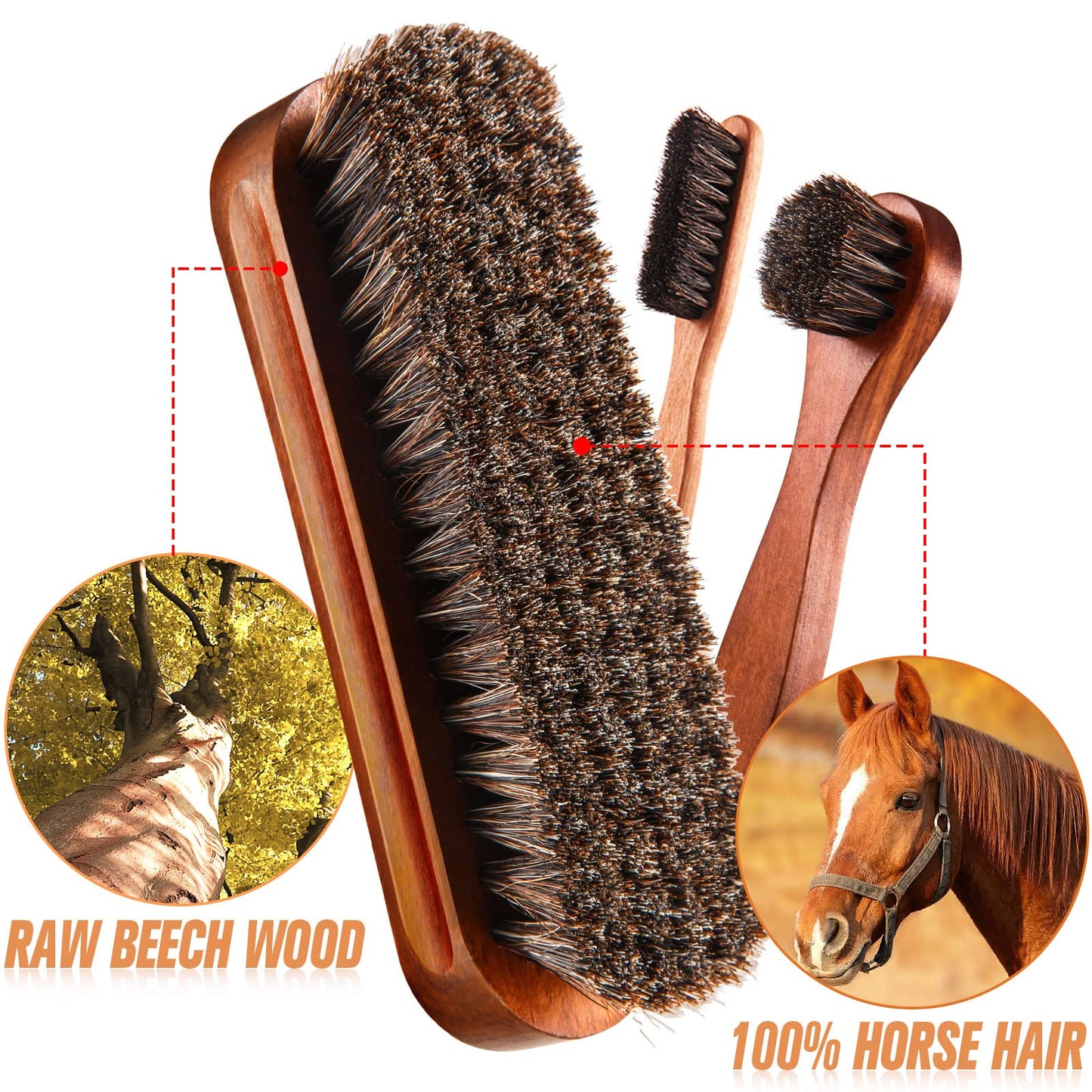 4 Pcs Horsehair Shine Shoes Brush Kit Polish Dauber Applicators Cleaning Leather Shoes Boots Care Brushes Suede Cleaner Brush with Microfiber Shoe Cloth(4 Pcs Style A)