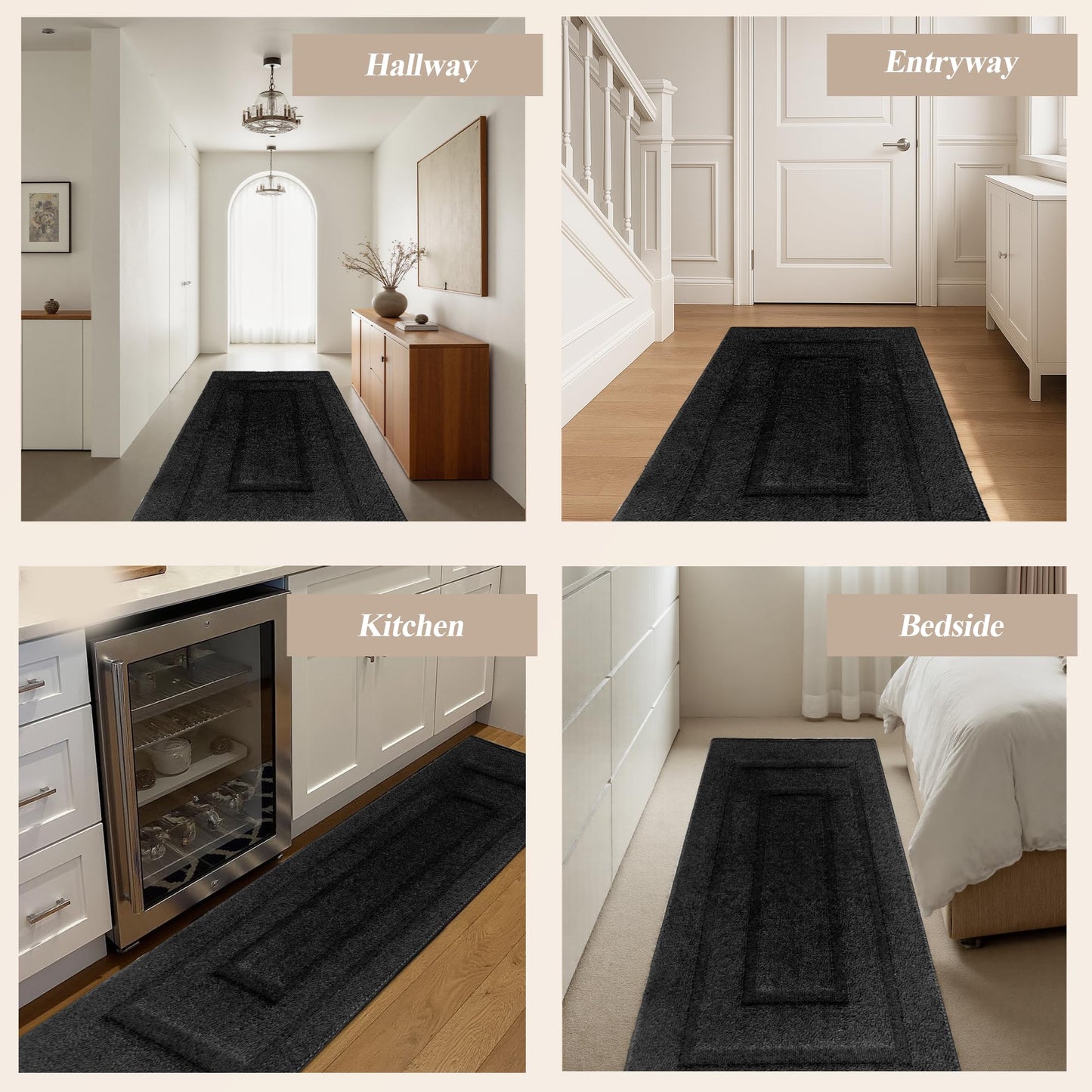 2'7" x 8' Washable Runner Rug for Hallway, Non Slip Low-Pile Kitchen Rug, Durable Soft Floor Carpet Runners for Entryway, Bedroom, Bathroom, Laundry Room, Solid Black 2' x 8' 2 x 8 ft