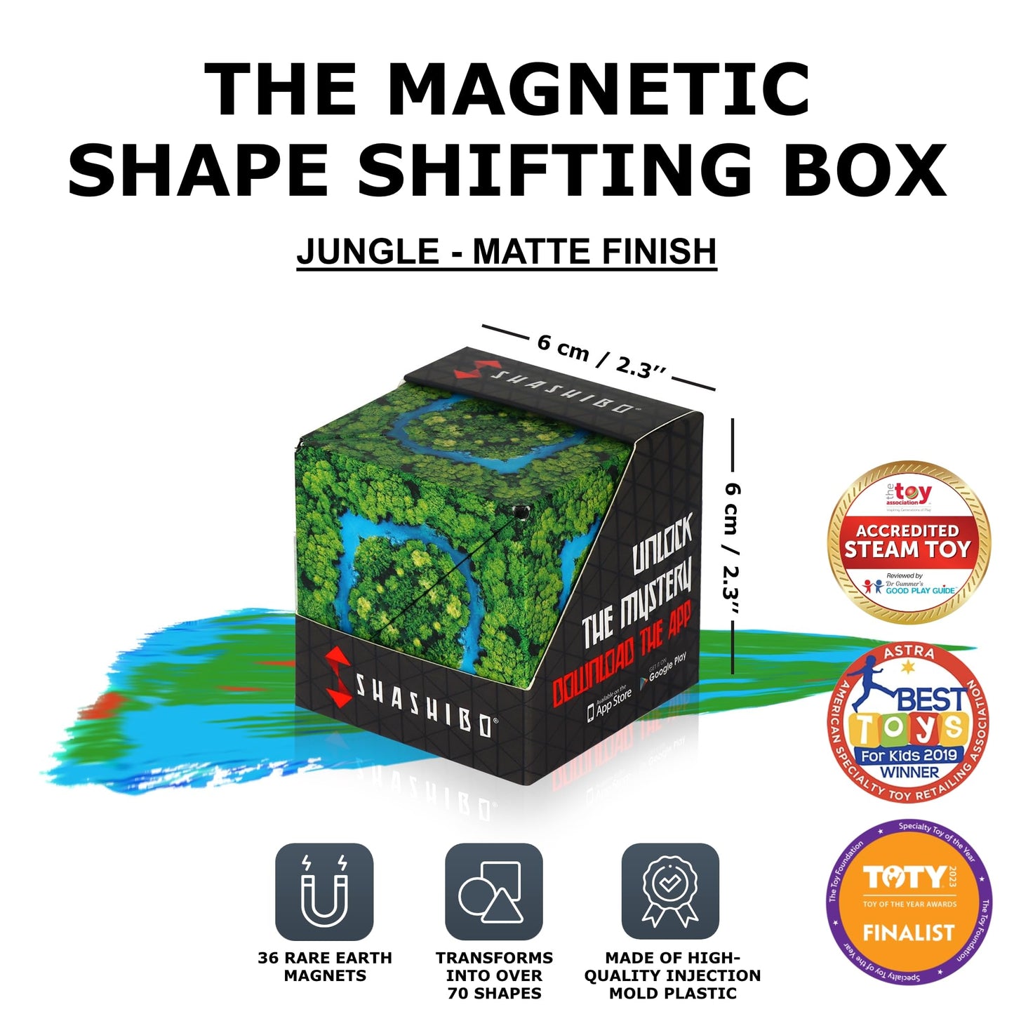 SHASHIBO Shape Shifting Box - Award-Winning, Patented Fidget Cube w/ 36 Rare Earth Magnets - Transforms Into Over 70 Shapes, Download Fun in Motion Toys Mobile App (Wild Series - Jungle)