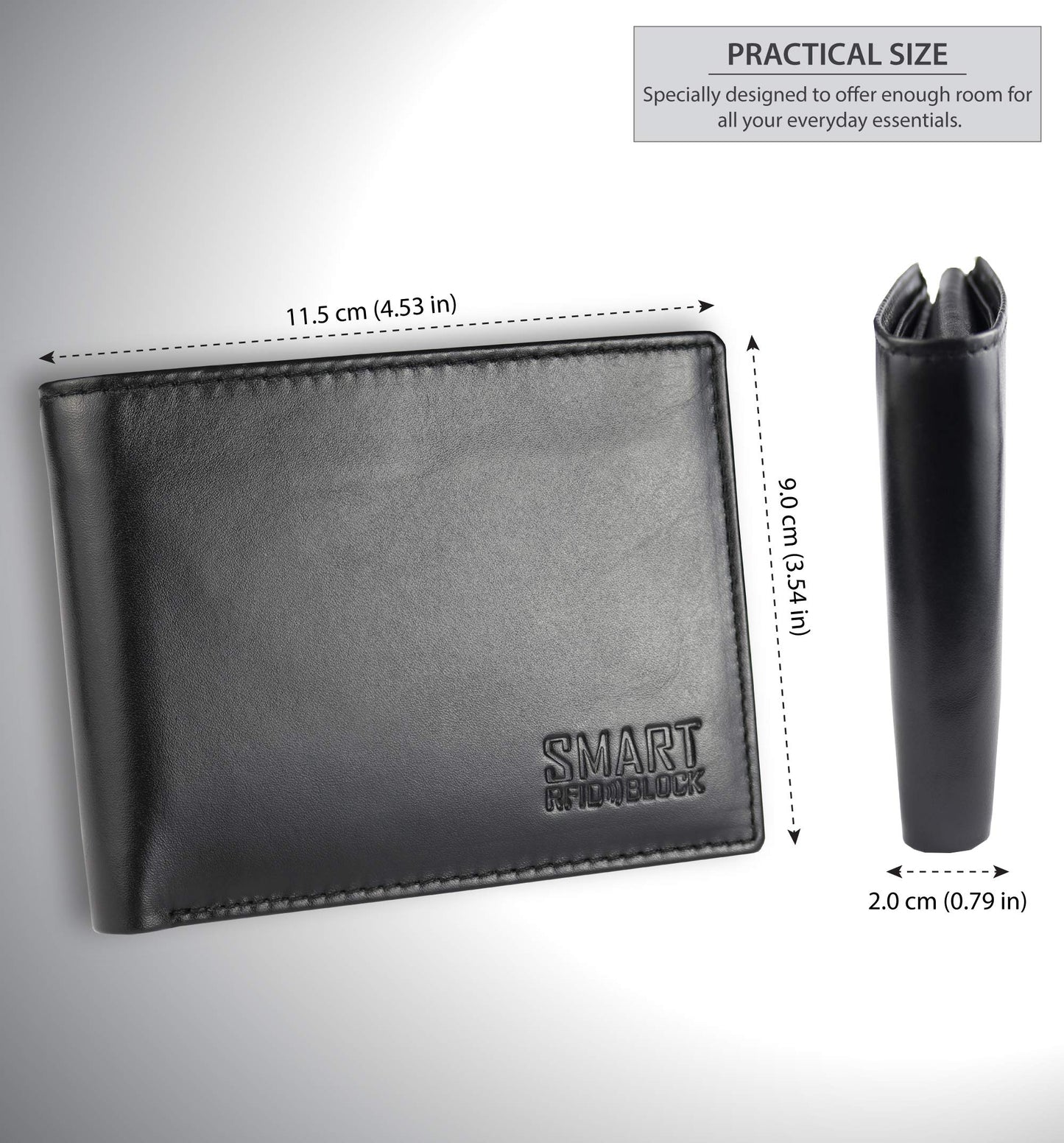 KORUMA RFID Wallet for Men, Black Leather Mens Wallets for up to 11 Cards, Coin Pocket, ID Window, Removable Credit Card Holder, Gifts for Him