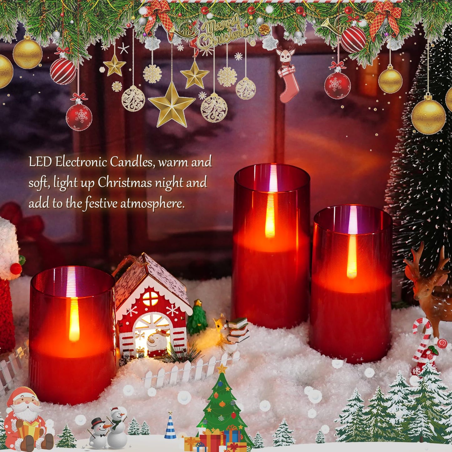 kakoya Flameless Candles Upgraded Realistic Flickering Flame,Battery Operated LED Candles with Remote Timers,Acrylic Electric Candles Set of 3(D 3" xH 4" 5" 6")(Red)