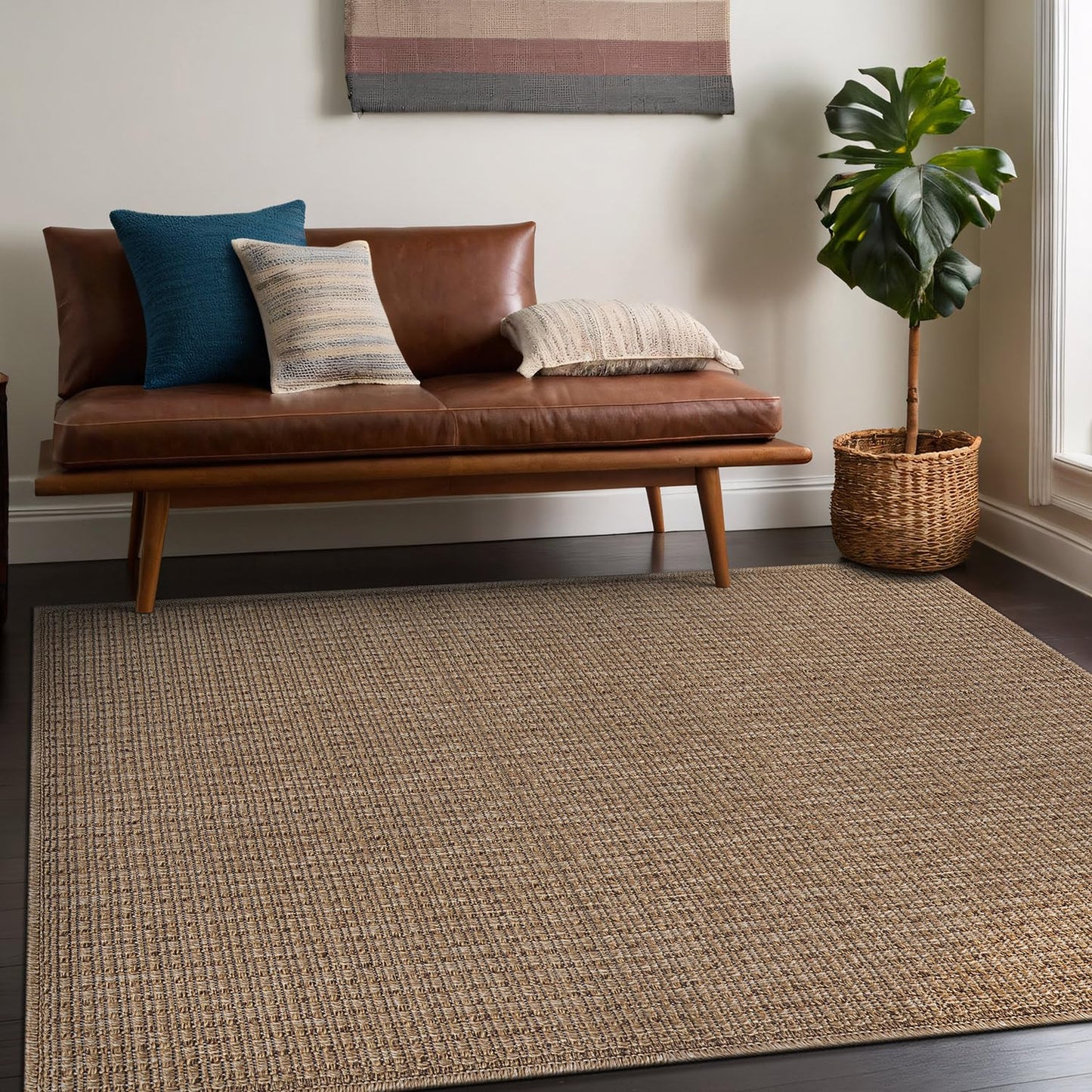 Beverly Rug Easy Jute Natural Large Rug 9x12 Solid Washable Durable Outdoor Indoor Area Rugs for Living Dining Room Patio Office Stain Resistant Non Shedding Indoor Outside Carpet (9 x 12 Natural)