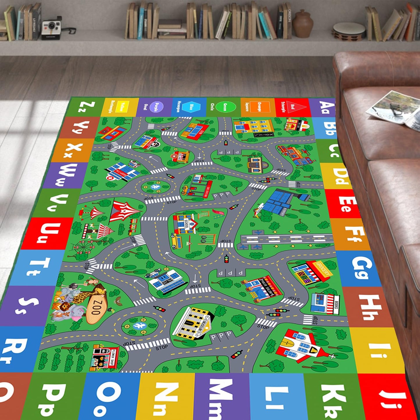 Mishareal Kids Play Mat, Soft Car Track Rug Educational Playmat Nursery Rugs Children Play Area Rug City Road Traffic Playroom Bedroom,4'11" x 3'3"