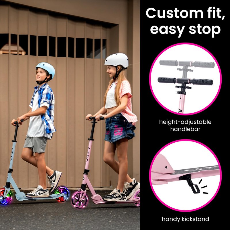 Aero Scooter for Kids 6-12 & Teens | Light Up Big Wheels & Shock Absorption | Boys Girls 2 Wheels Kick Scooter | Foldable & Height Adjustable, 176lbs Max