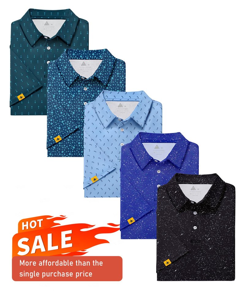 ZITY 5 Pack Mens Golf Shirt Short Sleeve UPF 50+ Moisture Wicking Performance Print Patterns Casual Golf Polo Shirts for Men Tealblue Legionblue Lightblue RoyalBlue Blackwhite X-Large