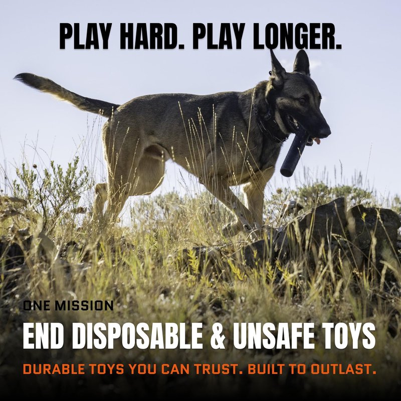 Monster K9 Chew Stick | Virtually Indestructible. Lifetime Guaranteed. | USA Made | VULCRON™ Natural Rubber | Durable, Heavy Duty Tug & Fetch Dog Toy for Aggressive Chewers | Med/Large Breeds, 9x1.75”