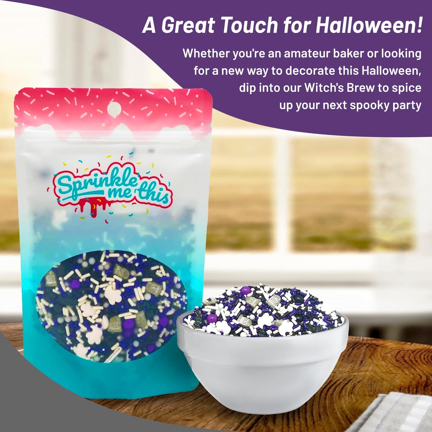 Delicious & Deadly Graveyard Smash-RIP black Violet Purple White Silver Haunted Mansion Halloween Fall Colorful Candy Sprinkles Mix Baking Edible Cake Cupcake Cookie Decorations - 8 OZ