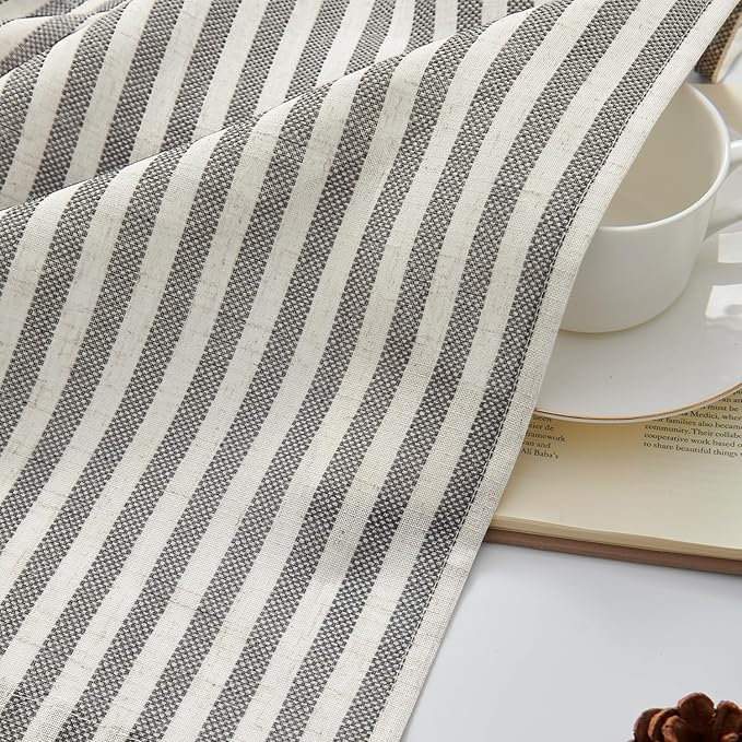 jinchan Striped Linen Kitchen Curtains 45 Inches Tier Curtains Farmhouse Modern Cafe Style Small Window Treatments Airy Light Filtering Rod Pocket for Living Room Bathroom 2 Panels Charcoal Grey