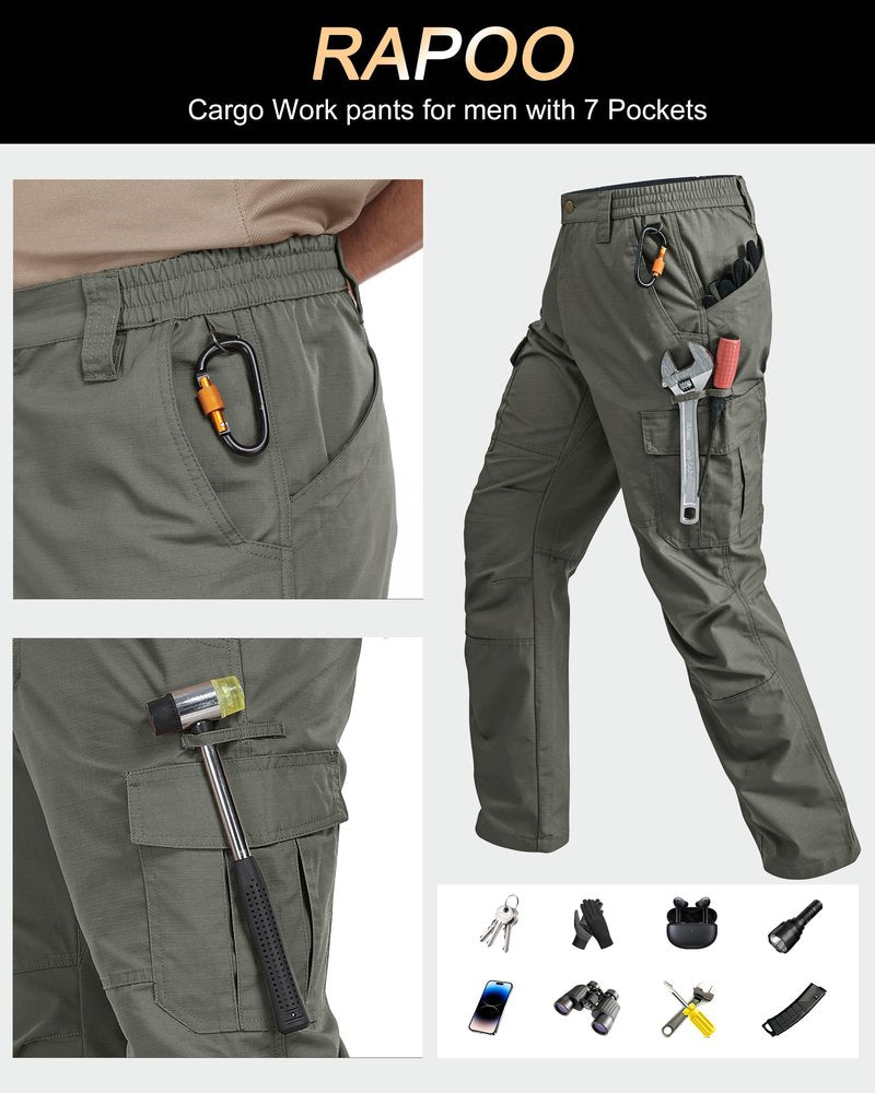 Rapoo Tactical Pants for Men Cargo Hiking Working Hunting Pants for Men Mens Outdoor Pants Green 34Wx30L