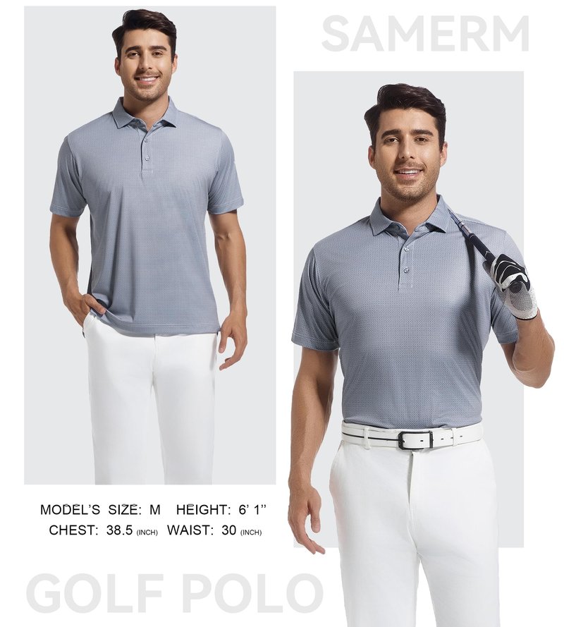 SAMERM Mens Golf Shirts Short Sleeve Dry Fit Performance Moisture Wicking Print Sport Polo Shirts for Men Casual,Black Dots,L