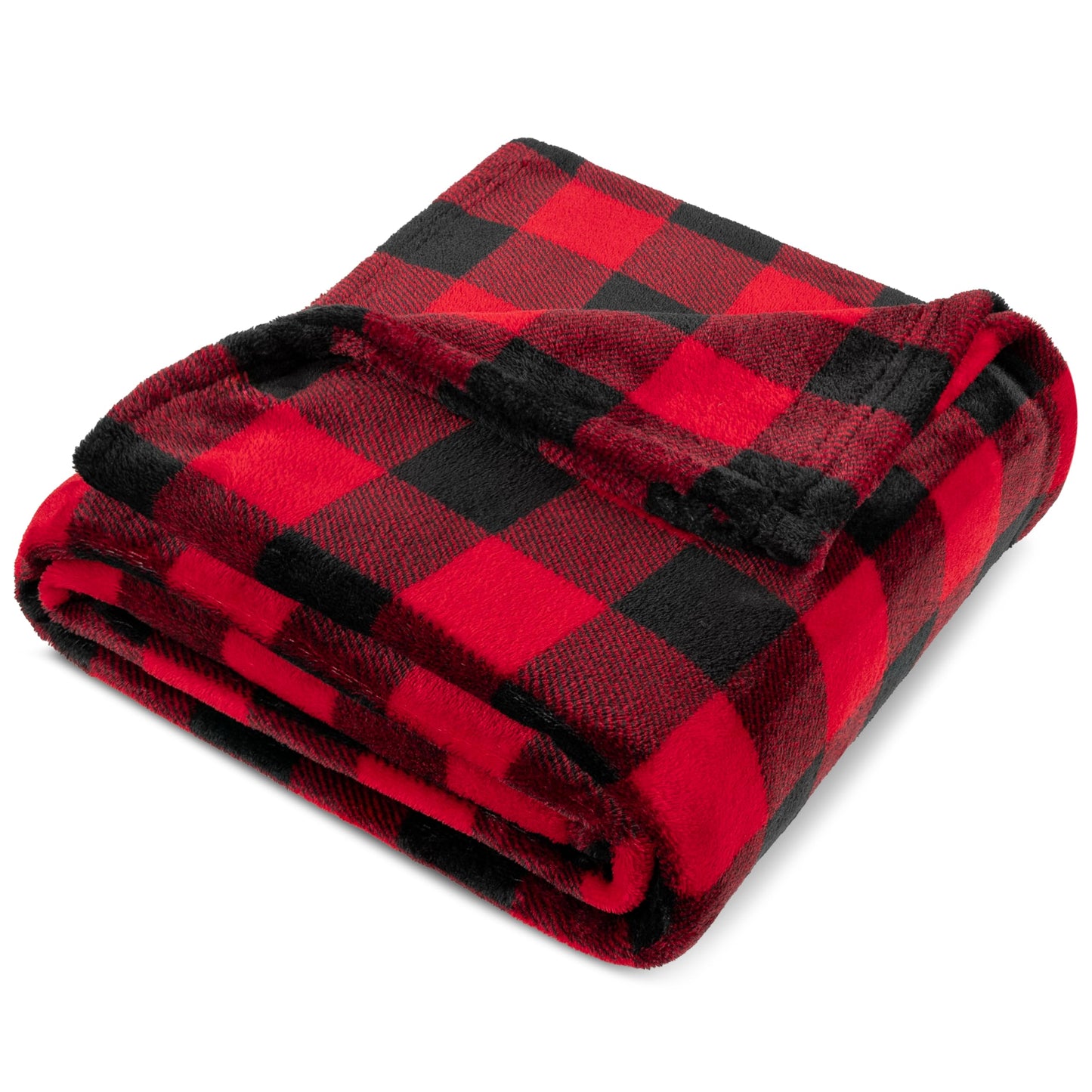 PAVILIA Black and Red Buffalo Plaid Fleece Throw Blanket for Couch, Soft Checkered Flannel Blanket for Sofa, Plaid Christmas Couch Throw Bed, Warm Cozy Decorative Blanket Fall Decor Gift, 50x60