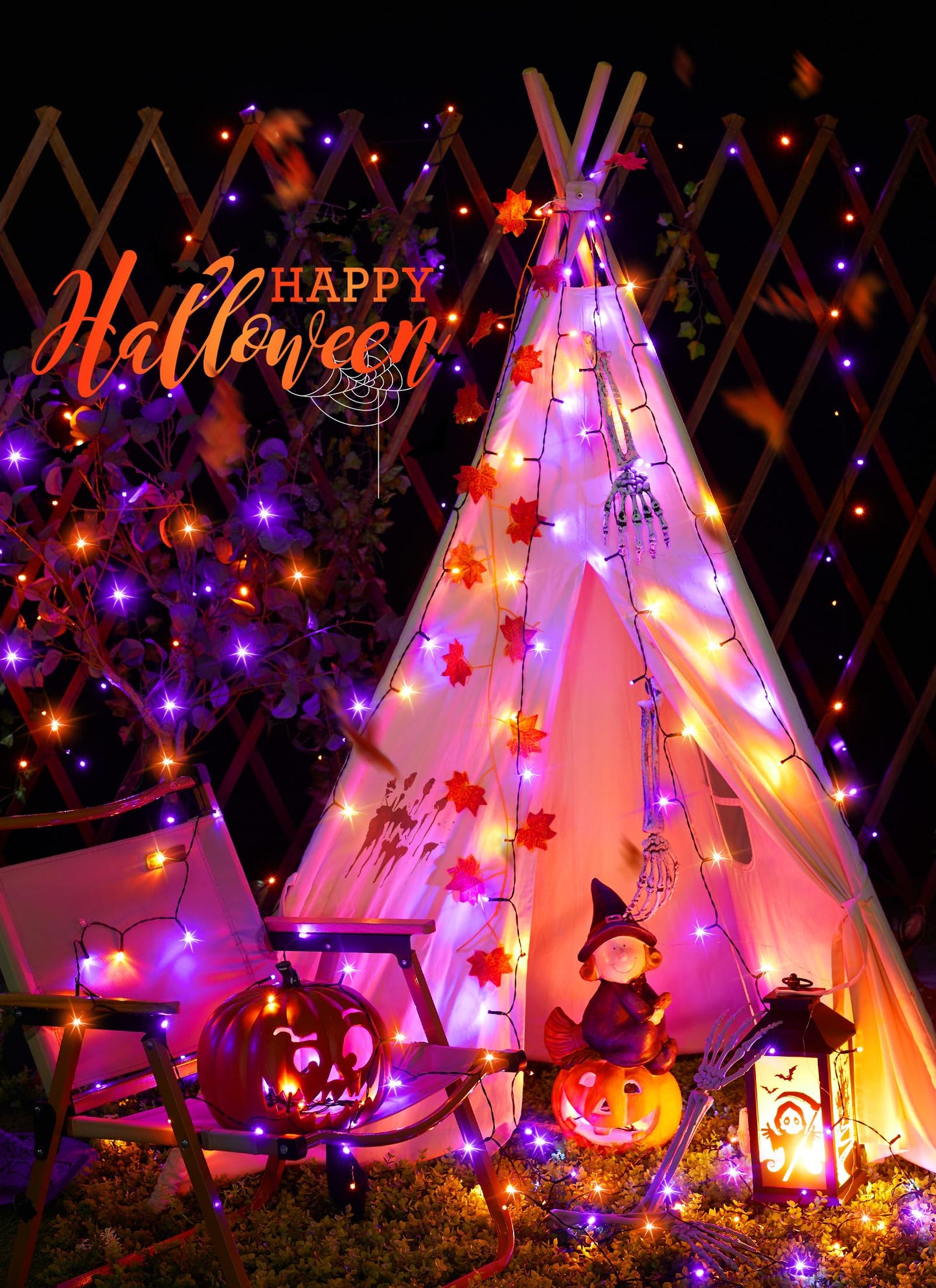Minetom Solar Halloween Lights Outdoor, 40FT 100 LED Halloween String Lights with 8 Modes, Halloween Decoration Outdoor, Waterproof Solar String Lights for Outside Tree Yard Party, Orange & Purple