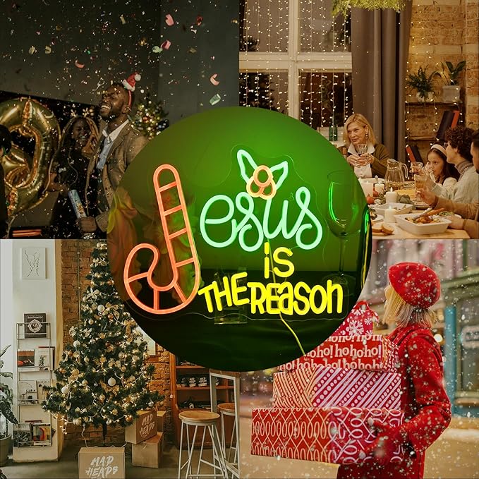 Jesus is the Reason Christmas Neon Sign Festive Holiday Xmas LED Light – Adjustable Brightness for Christmas Decor, Home, Gifts and Party Ambiance