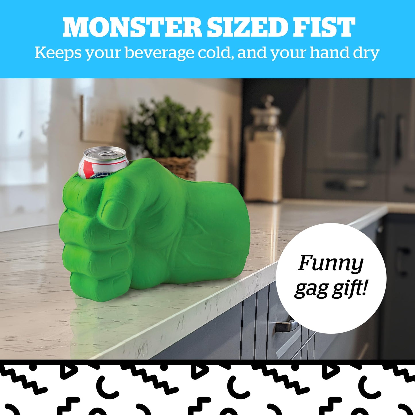 BigMouth Inc Foam Drink Kooler, Soft Sided Beer Cooler, Portable Party Beverage Holder for Soda Cans, Funny Can Cooler - The Green Beast Giant Fist