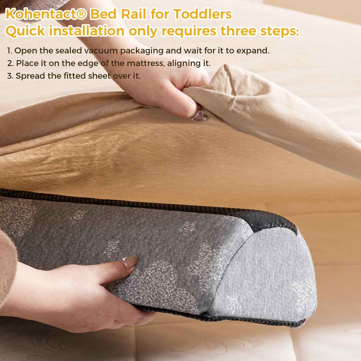Kohentact Bed Guard for Toddlers Foldable and with Pad from Foam Bed Bumpers Rail with Dual Non-Slip Pads Waterproof Washable Soft Removable Cover Safe Bed Rail for Kids Seniors