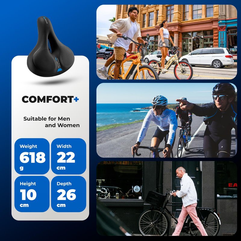 ROCKBROS Bike Seat Cushion for Men Women with Dual Shock Absorbing Ball Memory Foam - Ergonomic Bike Saddle, Handle for Easy Transport Soft Wide Waterproof Exercise Bicycle Seat for Peloton, Road Bike